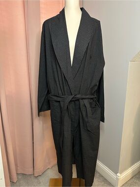 NWT Polo Ralph Lauren Black Plaid Woven Robe Belted Shawl Cotton Sz S/M